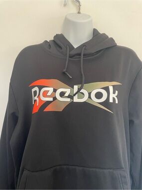 Reebok Black Pullover Hoodie with White Logos